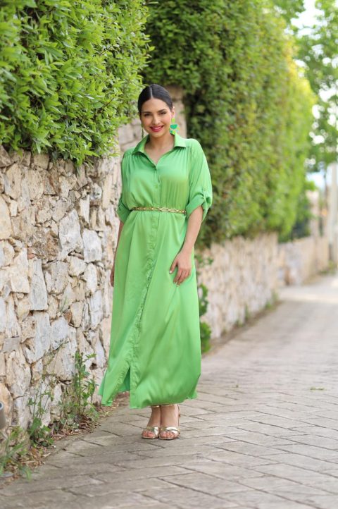 Φόρεμα σε υπέροχη υφή και δικό του ζωνάκι πράσινο
