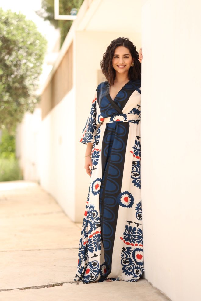 Φόρεμα κιμονό με δική του ζώνη μπλε